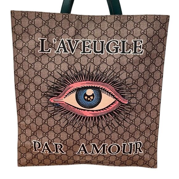 Gucci GG Supreme Monogram L'Aveugle Par Amour Print Vertical Tote Emerald Green - Picture 3 of 13